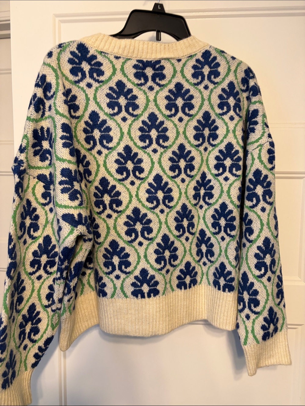 Maeve Cream Blue Green Patterned Button-Front Cardigan - Picture 4 of 4